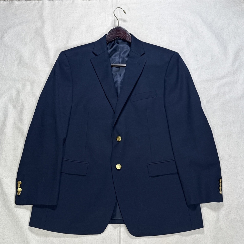 Vtg Chaps Ralph Lauren 42S Navy Blue Gold Button Wool Blazer Jacket Coat Polo